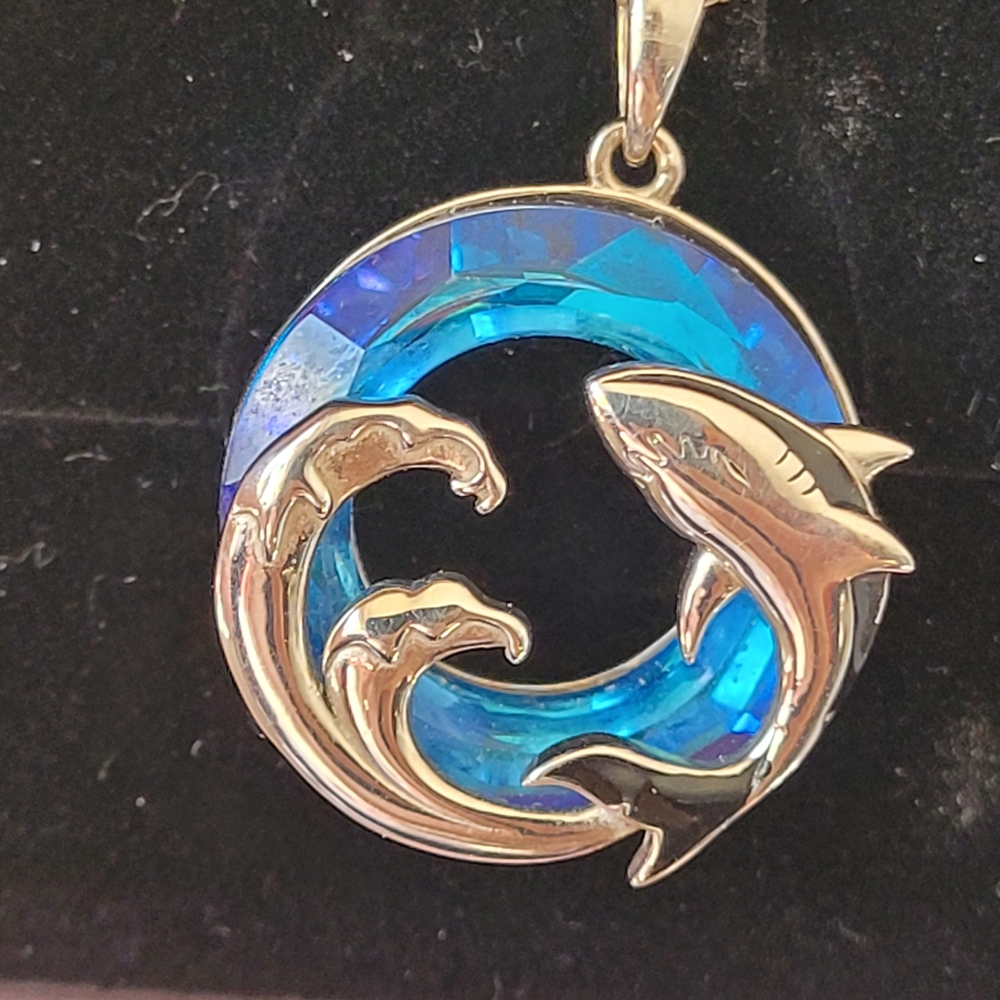 Sterling Silver & Blue Stone Shark Necklace